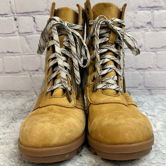 Sorel Lexie Wedge Waterproof Ankle Boots Camel Brown Gray Felt Women's 9.5 - Picture 3 of 9